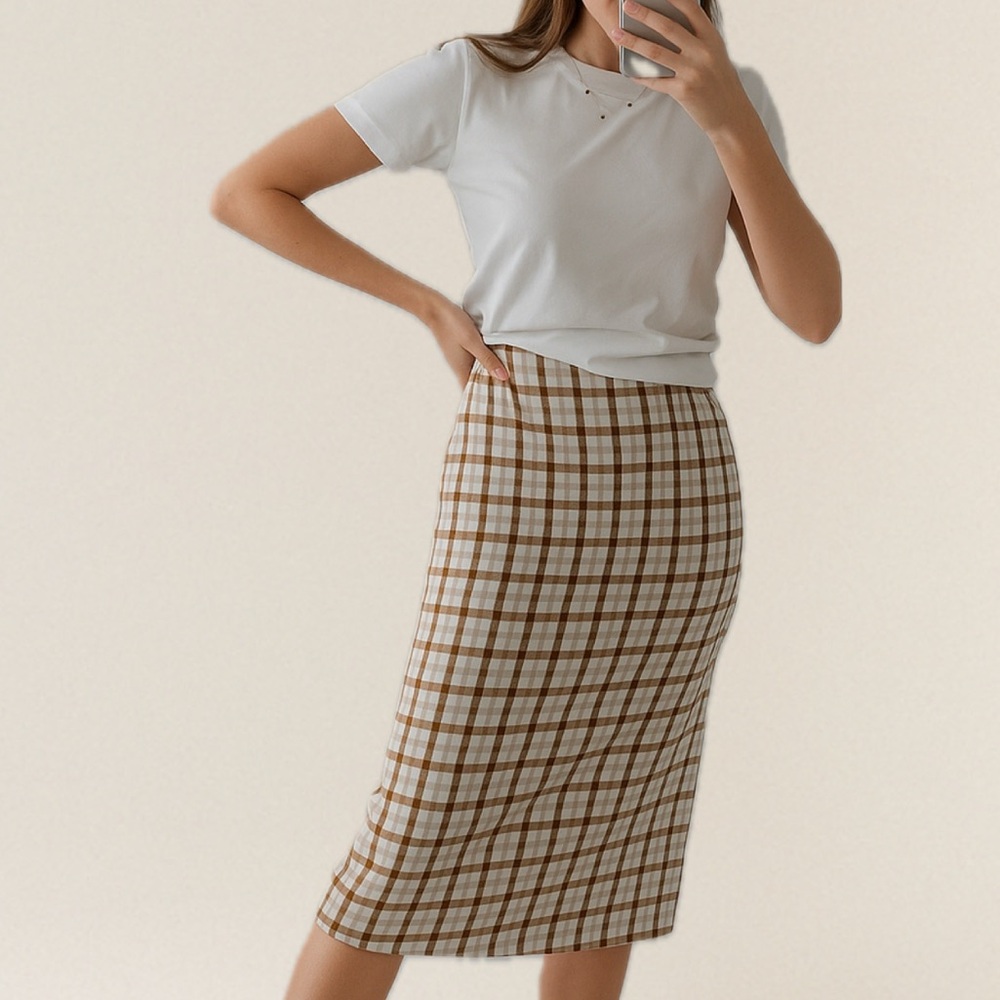 High waist checkered maxi skirt